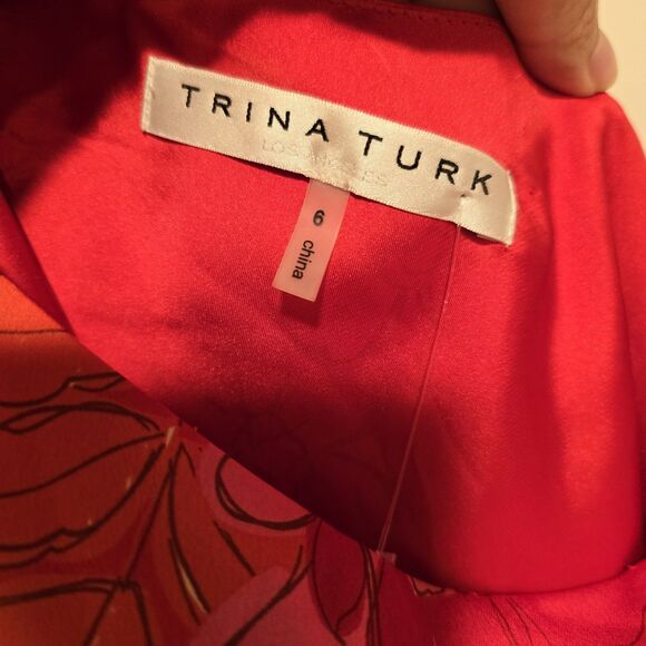 Trina Turk Admirable One Shoulder Floral Shift Mini Dress Sz 6 Womens Pink Red - Picture 6 of 12
